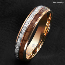 Load image into Gallery viewer, 8/6mm Rose Gold Dome Tungsten Ring Silver Koa Wood Inlay Bridal Men Jewelry