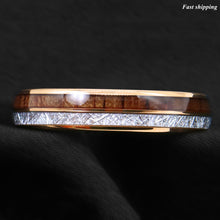Load image into Gallery viewer, 8/6mm Rose Gold Dome Tungsten Ring Silver Koa Wood Inlay Bridal Men Jewelry