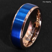 Load image into Gallery viewer, 8/6mm Blue Tungsten Carbide Ring Rose Gold Brushed Wedding Band Men Jewelry