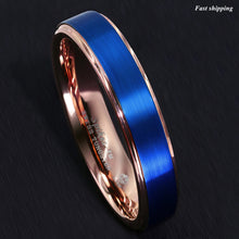 Load image into Gallery viewer, 8/6mm Blue Tungsten Carbide Ring Rose Gold Brushed Wedding Band Men Jewelry