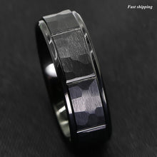 Load image into Gallery viewer, 8mm Black Brushed Rock Skin Tungsten Ring 3 Diamonds Inlay Men Bridal Band