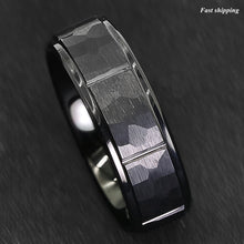 Load image into Gallery viewer, 8mm Black Brushed Rock Skin Tungsten Ring 3 Diamonds Inlay Men Bridal Band