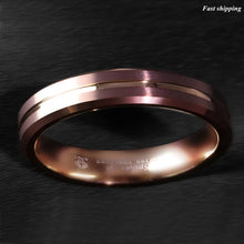 Load image into Gallery viewer, 8/6mm Brushed Brown Tungsten Mens Ring Rose Gold Groove Stripe Wedding Band