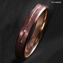 Load image into Gallery viewer, 8/6mm Brushed Brown Tungsten Mens Ring Rose Gold Groove Stripe Wedding Band