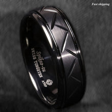 Load image into Gallery viewer, 8/6mm Dome Black Warrior Brushed Center Tungsten Ring Bridal Band
