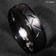Load image into Gallery viewer, 8/6mm Dome Black Warrior Brushed Center Tungsten Ring Bridal Band