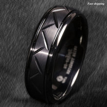 Load image into Gallery viewer, 8/6mm Dome Black Warrior Brushed Center Tungsten Ring Bridal Band