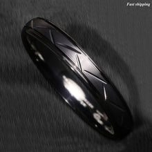 Load image into Gallery viewer, 8/6mm Dome Black Warrior Brushed Center Tungsten Ring Bridal Band