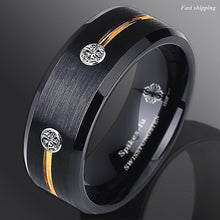 Load image into Gallery viewer, 8mm New Black Brushed Tungsten Ring Gold Grooved Line Diamond  Men Bridal Band
