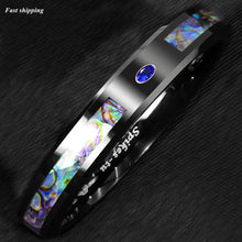 Load image into Gallery viewer, 8/6mm Black Tungsten Ring Blue Diamond Colored glaze Inlay Men's Jewelry