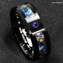 Load image into Gallery viewer, 8/6mm Black Tungsten Ring Blue Diamond Colored glaze Inlay Men's Jewelry