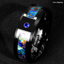 Load image into Gallery viewer, 8/6mm Black Tungsten Ring Blue Diamond Colored glaze Inlay Men's Jewelry