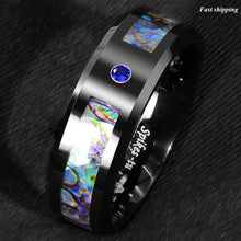 Load image into Gallery viewer, 8/6mm Black Tungsten Ring Blue Diamond Colored glaze Inlay Men's Jewelry