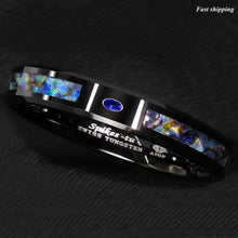 Load image into Gallery viewer, 8/6mm Black Tungsten Ring Blue Diamond Colored glaze Inlay Men's Jewelry