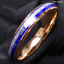 Load image into Gallery viewer, 8/6mm Rose Gold Tungsten Ring Lasurite Fine Silver Arrow Mens Wedding Band