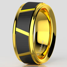 Load image into Gallery viewer, 8mm Gold Tungsten Carbide Black Brushed Wedding Band Ring EG Style