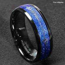 Load image into Gallery viewer, 8mm Dome Black Multidimensional Blue Tungsten Ring Bridal Band