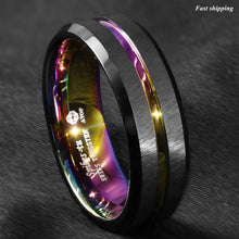 Load image into Gallery viewer, 8/6mm Black Brushed Tungsten Carbide Ring Rainbow Line Wedding Band