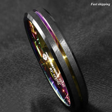 Load image into Gallery viewer, 8/6mm Black Brushed Tungsten Carbide Ring Rainbow Line Wedding Band