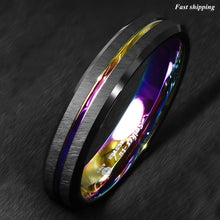 Load image into Gallery viewer, 8/6mm Black Brushed Tungsten Carbide Ring Rainbow Line Wedding Band