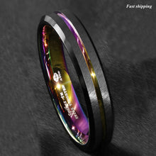 Load image into Gallery viewer, 8/6mm Black Brushed Tungsten Carbide Ring Rainbow Line Wedding Band
