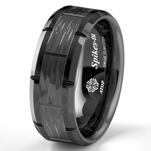 Load image into Gallery viewer, 8mm Black Tungsten Ring Hammered Pattern Brushed Wedding Band Men Jewelry