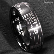 Load image into Gallery viewer, 8mm Dome Brushed Black Tungsten Carbide Ring Laser Circuit Board Men Jewelry