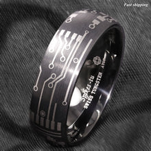 Load image into Gallery viewer, 8mm Dome Brushed Black Tungsten Carbide Ring Laser Circuit Board Men Jewelry