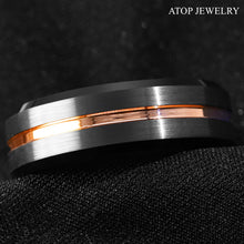 Load image into Gallery viewer, 8mm Black Brushed Rose Gold Tungsten Carbide Ring Men Wedding Band Jewelry