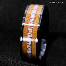 Load image into Gallery viewer, 8mm Tungsten Ring Wedding Band Deer Antler and Whiskey Barrel Wood