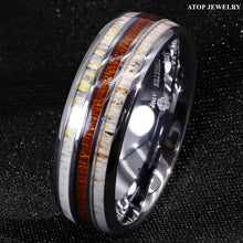 Load image into Gallery viewer, 8mm Silver Tungsten Ring With Deer Antler Koa Wood Men Wedding Band