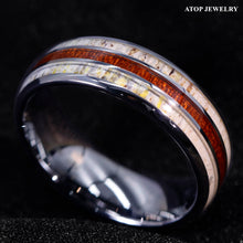 Load image into Gallery viewer, 8mm Silver Tungsten Ring With Deer Antler Koa Wood Men Wedding Band
