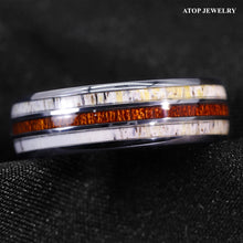 Load image into Gallery viewer, 8mm Silver Tungsten Ring With Deer Antler Koa Wood Men Wedding Band
