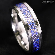 Load image into Gallery viewer, 8mm Tungsten Ring  Wedding Band Steampunk Clockwork Gears Blue Carbon Fiber