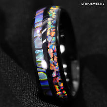 Load image into Gallery viewer, 8mm Black Tungsten Ring Hawaiian Opal and Abalone Inlay Men Wedding Band