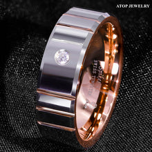 Load image into Gallery viewer, 8mm Polish Silver Rose Gold Tungsten Ring Diamond Men Wedding ring