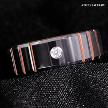 Load image into Gallery viewer, 8mm Polish Silver Rose Gold Tungsten Ring Diamond Men Wedding ring