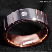 Load image into Gallery viewer, 8mm Polish Silver Rose Gold Tungsten Ring Diamond Men Wedding ring