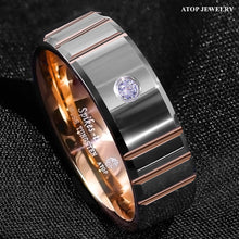 Load image into Gallery viewer, 8mm Polish Silver Rose Gold Tungsten Ring Diamond Men Wedding ring