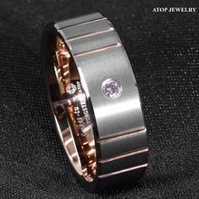 Load image into Gallery viewer, 8mm Brushed Silver Rose Gold Tungsten Ring Diamond Men Wedding ring