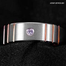 Load image into Gallery viewer, 8mm Brushed Silver Rose Gold Tungsten Ring Diamond Men Wedding ring