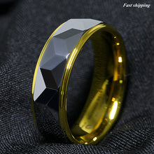 Load image into Gallery viewer, 8mm Silver Rhombus high polished Tungsten ring 18k Gold wedding band men jewelry