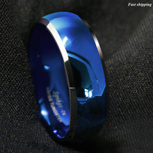 Load image into Gallery viewer, 8mm Men's Tungsten Ring Blue Domed with Beveled Silver Edges Band