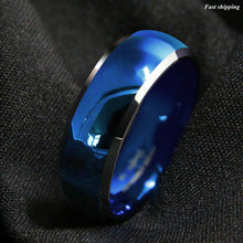Load image into Gallery viewer, 8mm Men's Tungsten Ring Blue Domed with Beveled Silver Edges Band