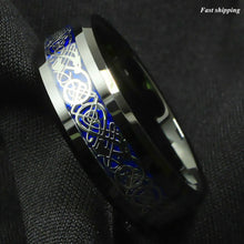 Load image into Gallery viewer, 8mm Blue Black Silvering Celtic Dragon Tungsten Carbide Ring Men's Jewelry