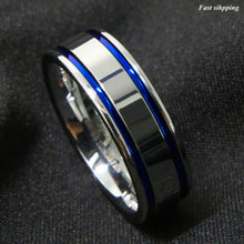 Load image into Gallery viewer, 8mm Tungsten Carbide ring Men's Double Blue Stripe Wedding Band Ring Comfort Fit