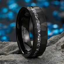 Load image into Gallery viewer, 8mm Black Meteorite Tungsten Ring Sliver Line Mens Wedding Band ATOP Jewelry
