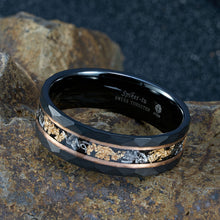 Load image into Gallery viewer, 8mm ATOP Plated Stripe 24K Gold Foil &amp; Meteorite Tungsten Mens Wedding Band
