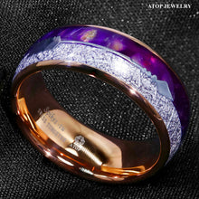 Load image into Gallery viewer, ATOP 8/6mm Purple Agate Meteorite Arrow Rose Gold Tungsten Ring Men
