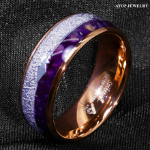 Load image into Gallery viewer, ATOP 8/6mm Purple Agate Meteorite Arrow Rose Gold Tungsten Ring Men
